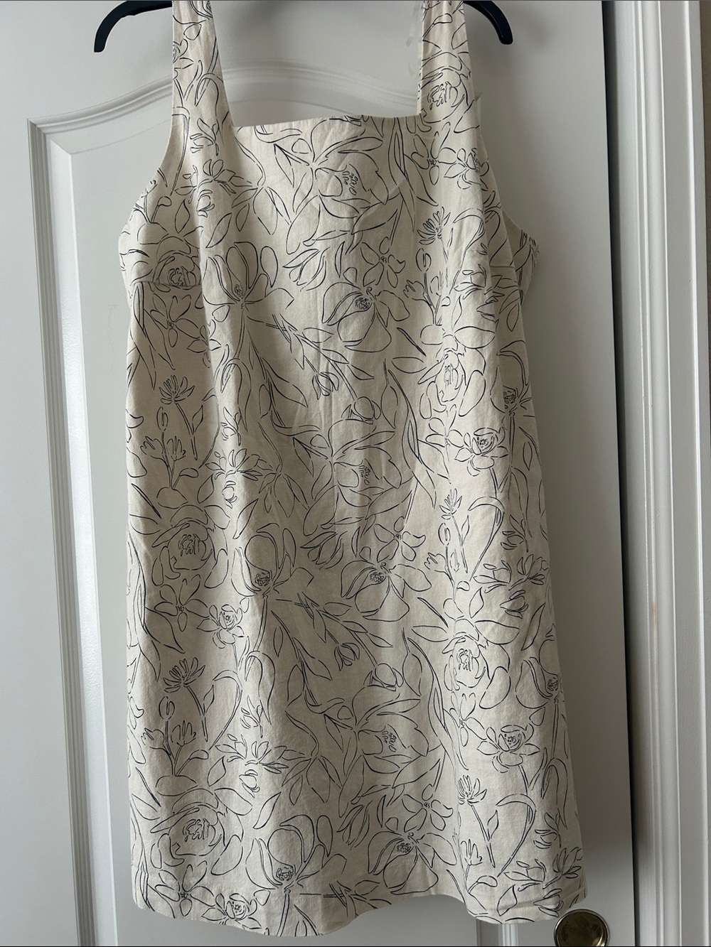 a new day Cream Linen-Blend Mini Dress with Black Floral Sketch